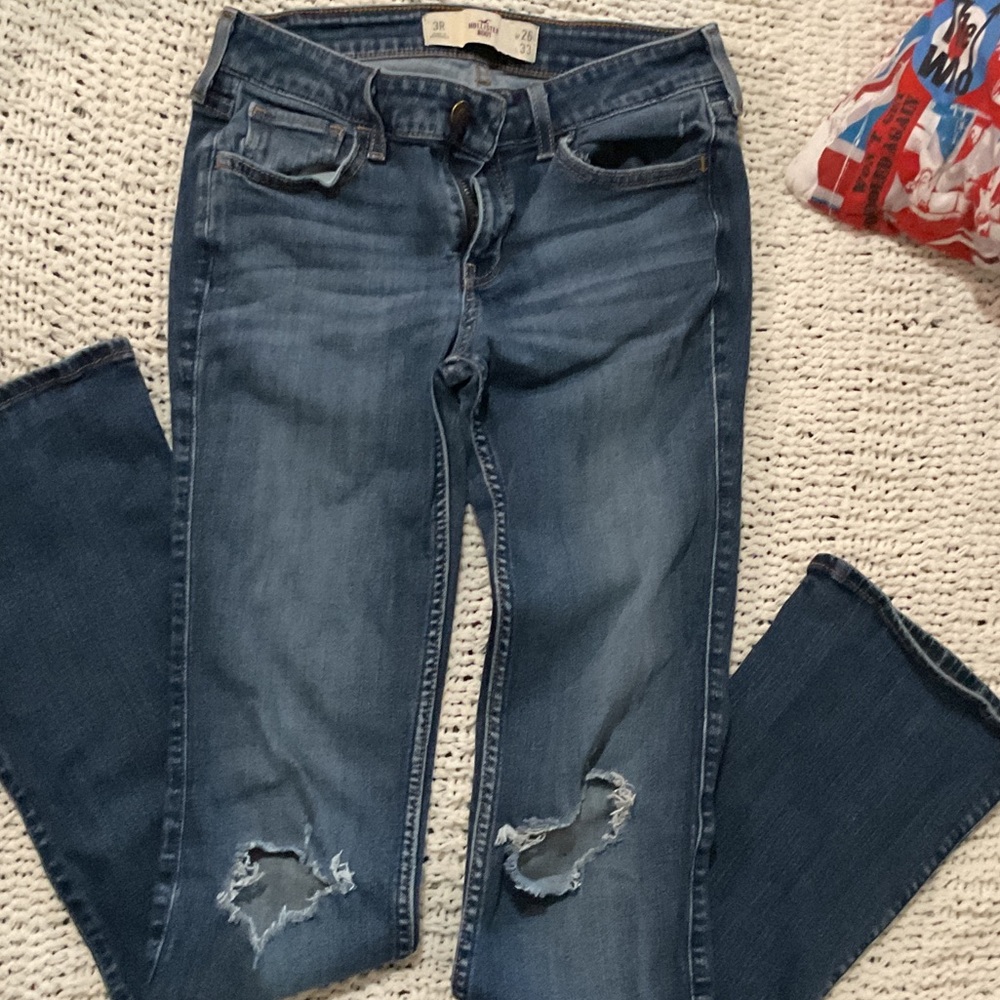 Hollister Women's Bootcut Distressed Blue Jeans